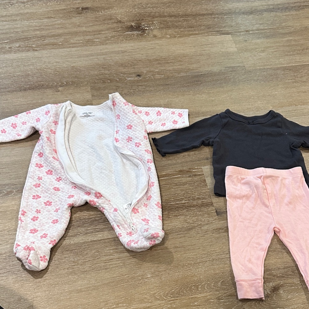 Little Me Pink Floral and Black Kids Footie Set